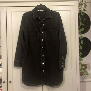 Zara Black Denim Button Front Shirtdress